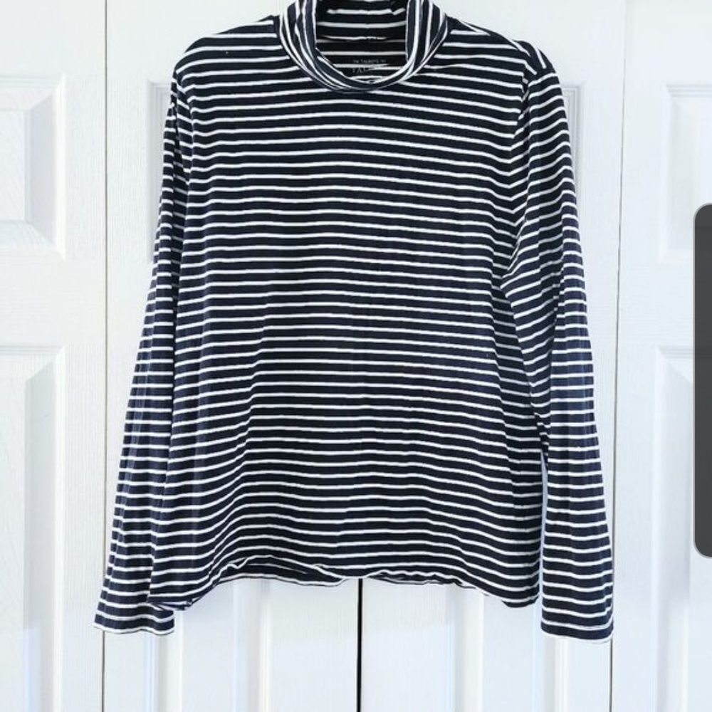 Talbots Women's Turtleneck Navy & White Striped Soft Stretchy Size XL